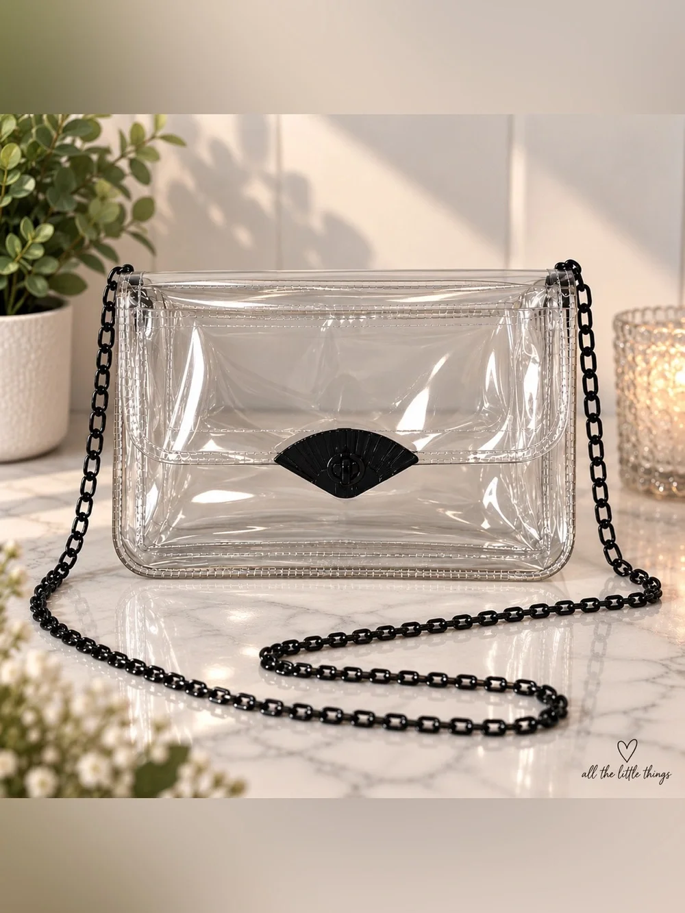 Clear Black-Trim Crossbody Bag - Stylish Transparent Shoulder Purse